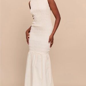 PrettyLittleThing NATURAL SHIRRED DETAIL DROP WAIST MAXI DRESS